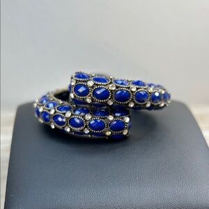 Elegant Blue and Antique Silver Clamper Bracelet